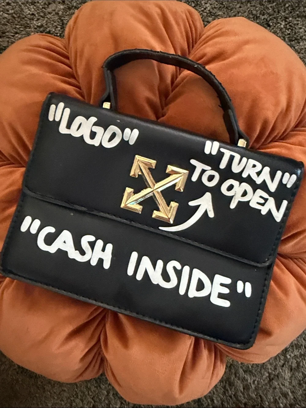 Off-White Black faux Leather Top-Handle Bag with White Graffiti “logo”